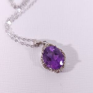 Amethyst 3 Carats Pendant Necklace and Chain Made in Italy